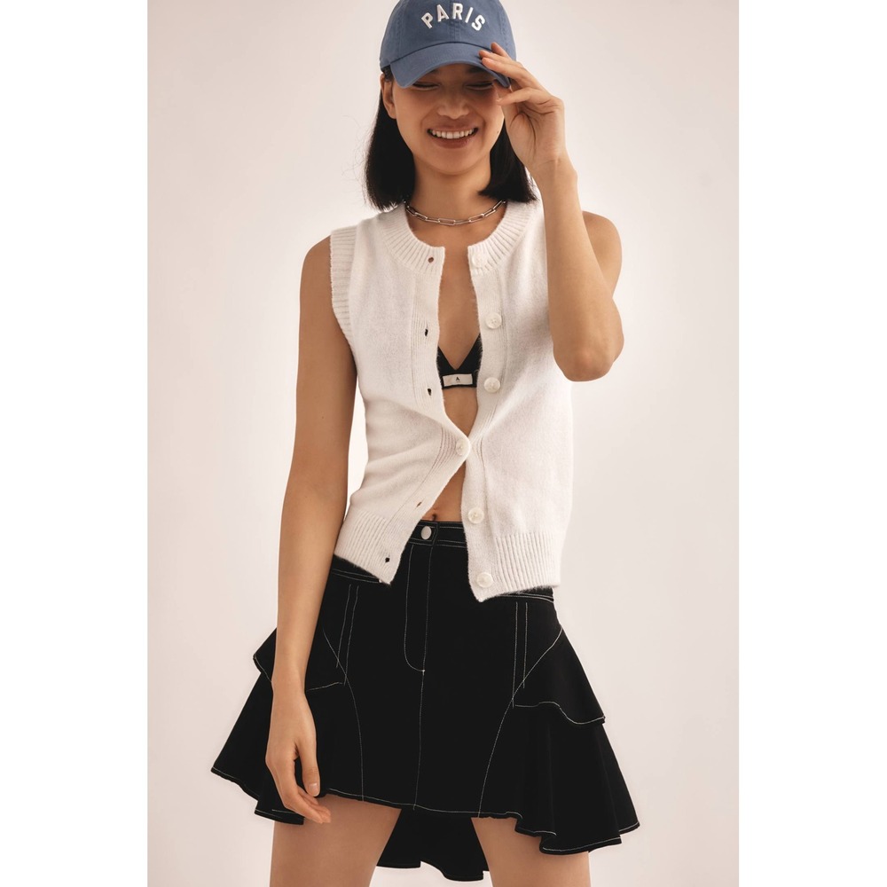 Anthropologie Maeve Tiered Bustle Mini Skirt Size M black high low
